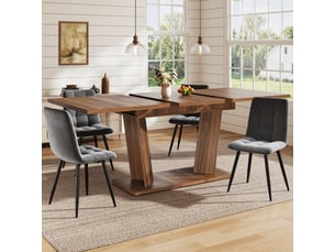 Table à manger extensible moderne, effet bois massif, marron foncé, pieds réglables