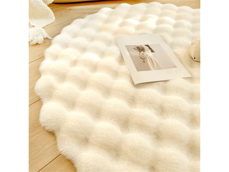  Tapis rond long poils - absorbe l'eau,antidérapant - pour chambre,salon - décoration moderne (blanc,100 cm)  - Conforama B