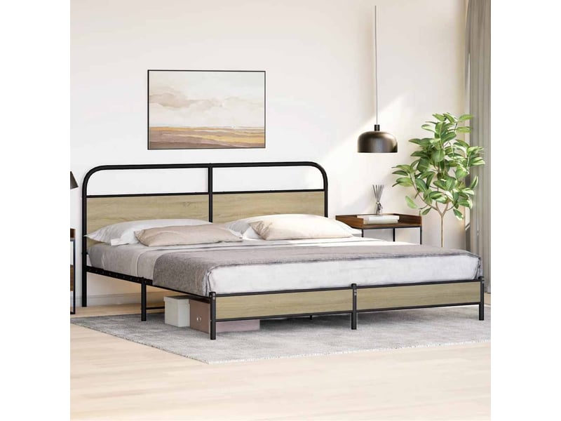  Lit double- lit adulte -  cadre de lit en métal sans matelas chêne sonoma 200x200 cm  - Conforama C