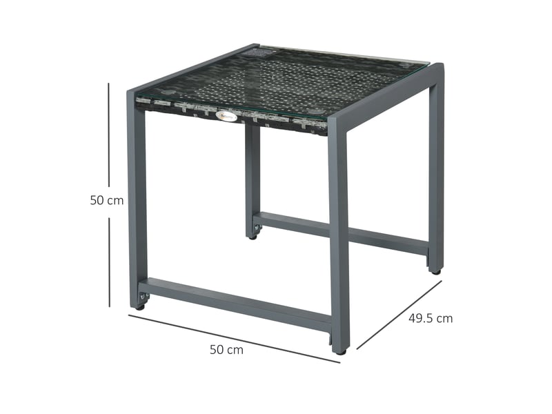  Table d'appoint de jardin carrée grise en résine tressée et verre trempé, compacte pour balcon et terrasse  - Conforama C
