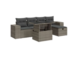 Salon de jardin 6 pcs avec coussins gris résine tressée