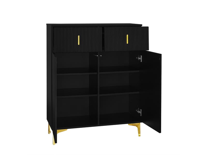  Buffet avec 2 portes, 2 tiroirs et 2 étagères réglables, en panneaux de particules noirs, 83 × 35 × 101 cm  - Conforama E