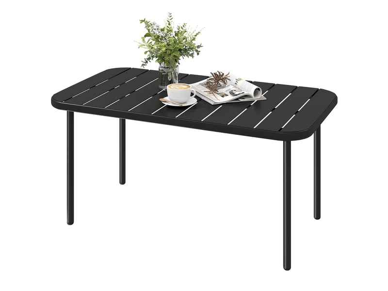  Table d'appoint rectangulaire en acier, facile à nettoyer, pour balcon, jardin, terrasse, véranda, 90 x 50 x 43 cm, noire  - Conforama B