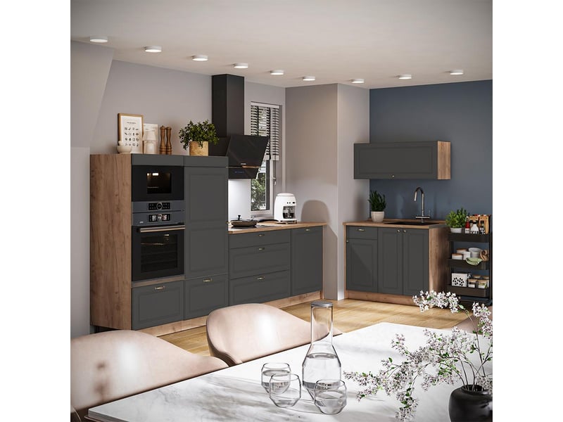 Vicco cuisine, anthrazit-gold landhauschêne de force doré, 380cm, pt anthracite - Conforama E