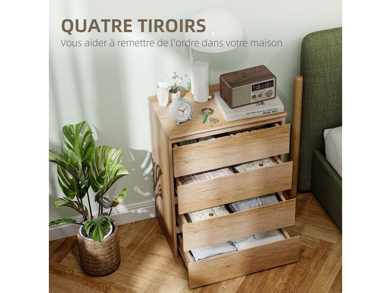  Commode 4 tiroirs sans poignées mdf coloris naturel 60 x 40 x 80 cm  - Conforama E