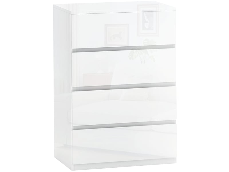  Commode moderne en bois à 4 tiroirs avec système anti-basculement, 55 x 33 x 80 cm, blanc brillant  - Conforama A