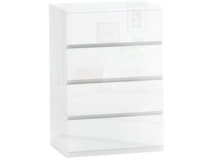 Commode moderne en bois à 4 tiroirs avec système anti-basculement, 55 x 33 x 80 cm, blanc brillant