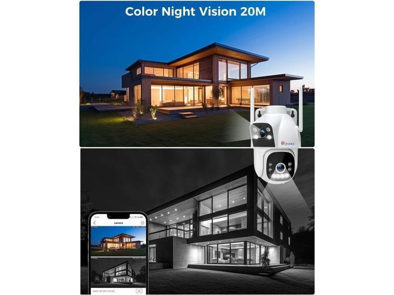 Caméra de sécurité extérieure ptz double objectif 4g lte vision couleur 25 m 355 90 deux voies audio ip66 - Conforama E