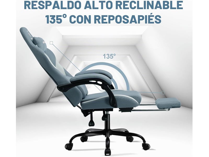  Gtplayer chaise de jeu ergonomique, réglable et pivotante en tissu respirant - bleu GT905-BL - Conforama E