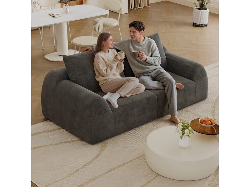  Canapé compressé 2 places, 190 x 95 x 85 cm, mousse haute élasticité, sans montage, tissu chenille, gris foncé  - Conforama E