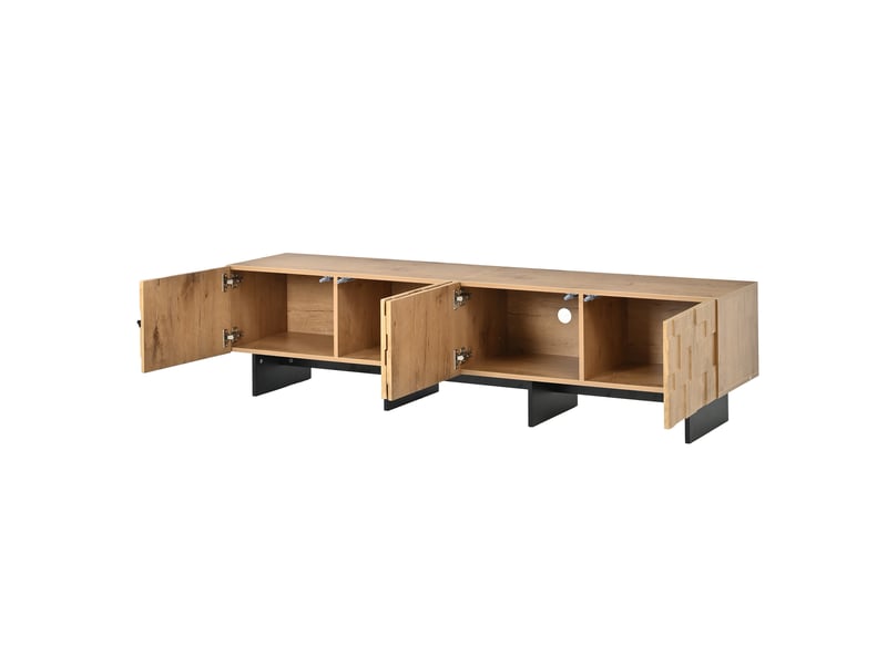  Meuble tv 180 cm avec 4 portes, coloris bois naturel, mdf et panneau de particules  - Conforama E