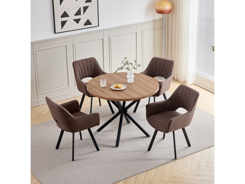  Lot de 6 chaises de salle à manger pivoter à 360° - cuisine, salon - avec dossier ajouré - lin - pieds en métal - marron foncé  - Conforama C