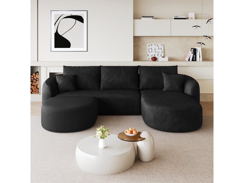 Canapé panoramique en u modulaire sans montage - assise mousse souple, tissu chenille noir - Conforama B