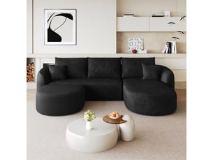 Canapé d'angle compressé panoramique fixe <strong>STILVORA</strong> <strong></strong> 2 places Tissu Noir