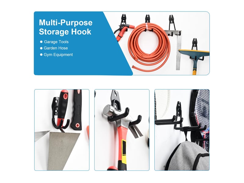 Crochets robustes pour garage, utilitaires de rangement, organiseur de pour outils de jardin, muraux en acier, noir - Conforama E