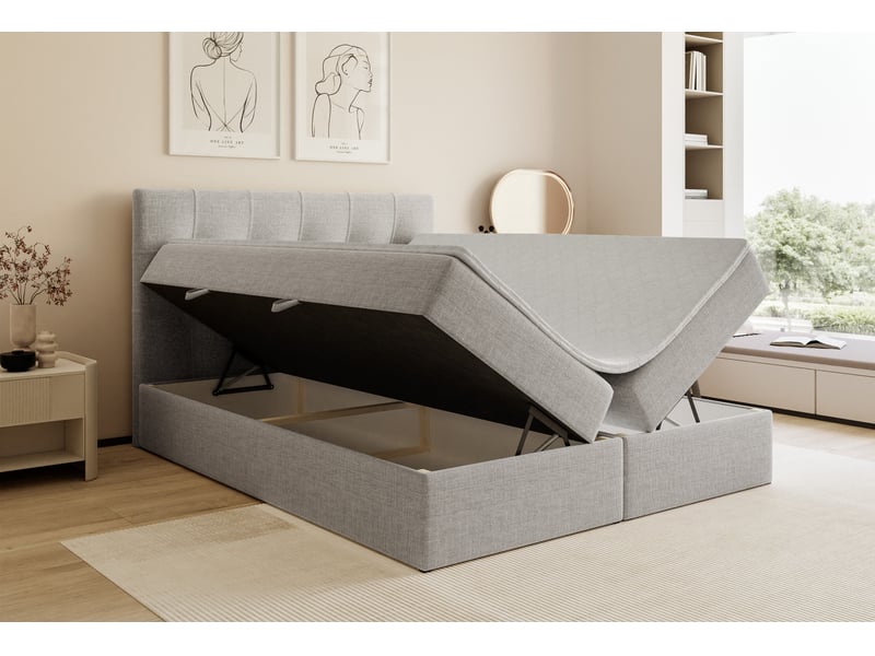 Lit coffre venus - 160x200 cm - avec matelas et surmatelas - tissu tressé - gris VENUS - Conforama C
