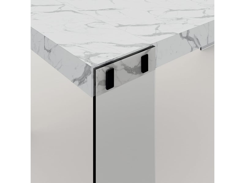 Console extensible gain de place en verre et mélaminé 195cm london - effet marbre blanc  - Conforama E