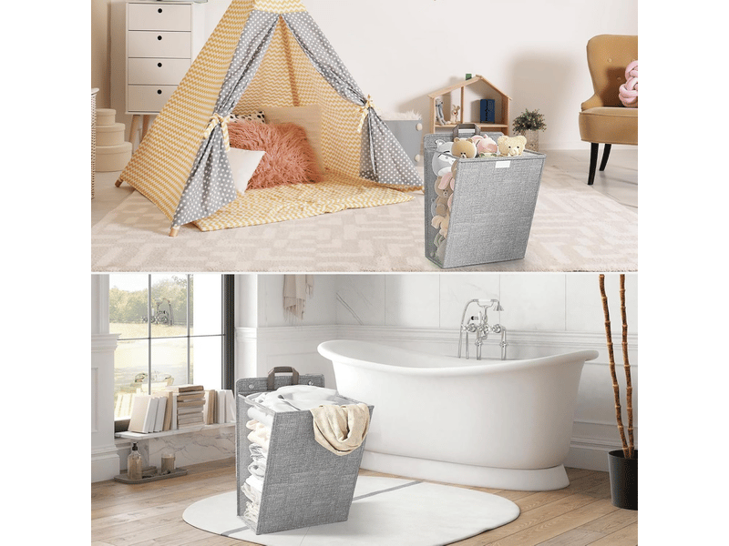  Lot de 2 paniers à linge pliables et suspendus avec couvercle, grille double face pour buanderie – gris 36 x 12 x 48 cm  - Conforama C