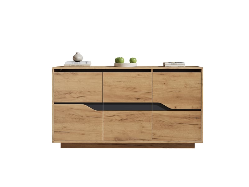  Buffet et enfilade avec 3 portes, 5 étagères réglables et fermeture douce pour salon, chêne, 140×40×70 cm  - Conforama A