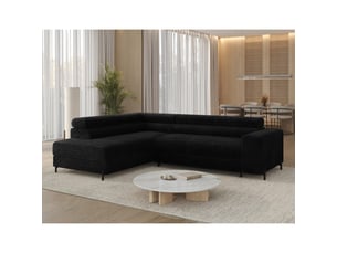 Canapé d'angle colesia convertible 5 places noir velours côtelé – gauche – 274x200cm