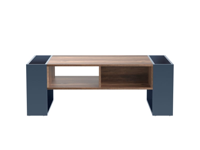  Table basse gris anthracite et marron avec 1 tiroir, compartiments de rangement ouverts  - Conforama E