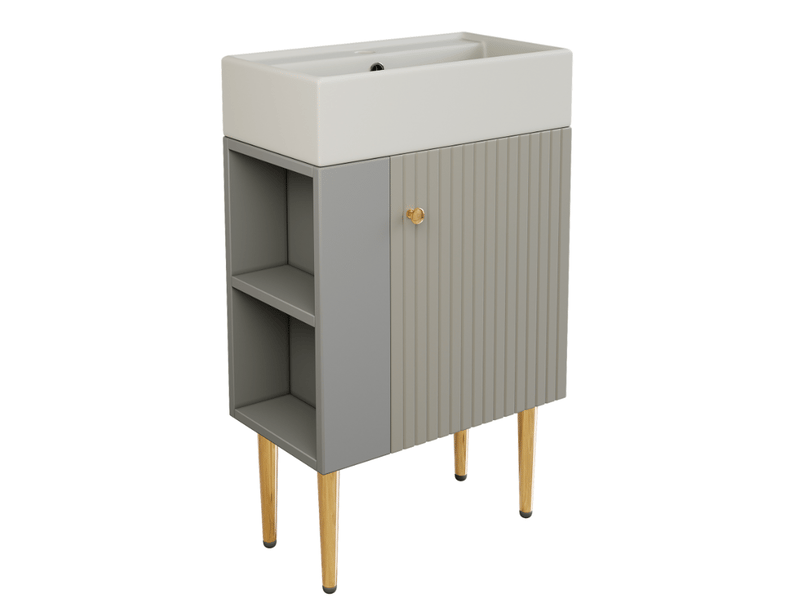 Meuble vasque de salle de bain 52.6x32.28x68.5 cm sur pied mdf gris et blanc  - Conforama A
