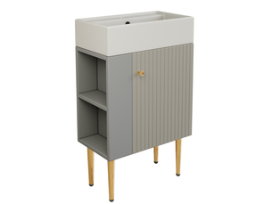 Meuble vasque de salle de bain 52.6x32.28x68.5 cm sur pied mdf gris et blanc