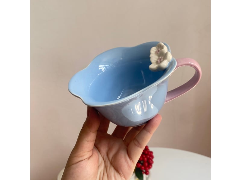  Petite tasse en céramique, fleur bleue, 220 ml  - Conforama B