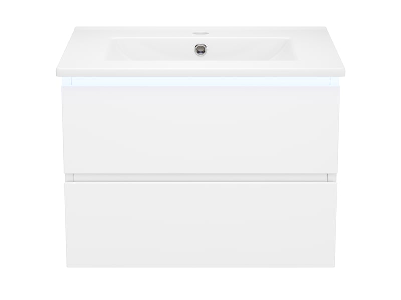 Meuble vasque mural salle de bain blanc 61 cm avec lavabo intégré, led radar et 2 tiroirs silencieux - Conforama A