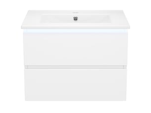 Meuble vasque mural salle de bain blanc 61 cm avec lavabo intégré, led radar et 2 tiroirs silencieux