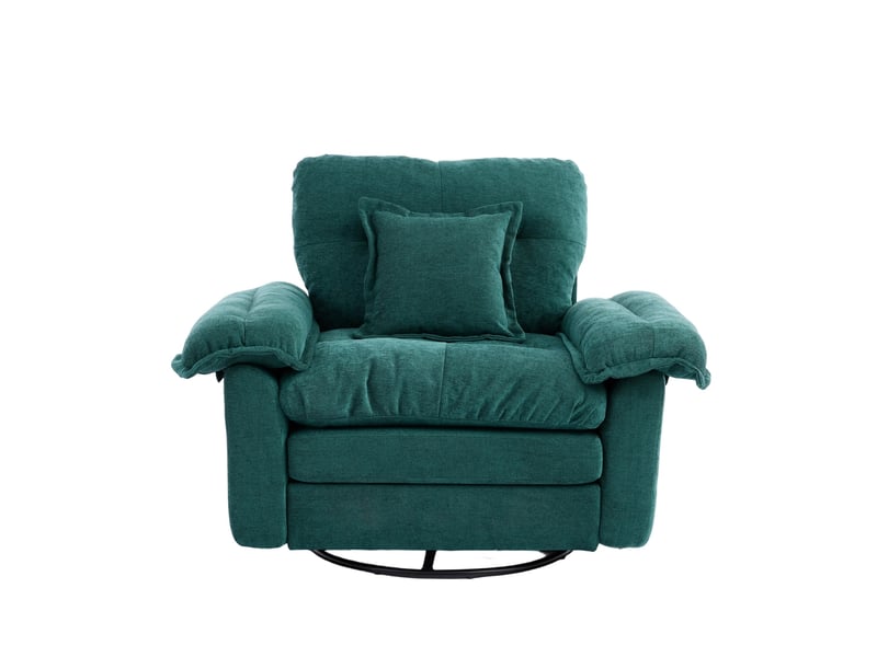 Fauteuil pivotant 360° 116x84x96 cm, assise confort, coussin de soutien, pour salon, chambre et bureau, chenille vert  - Conforama A