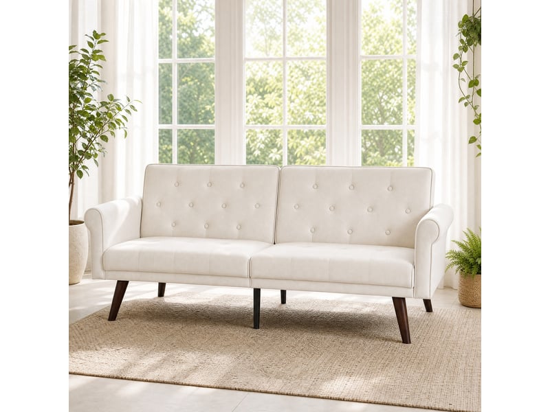  Canapé convertible 2 places 172 x 89 x 70 cm, dossier réglable 5 positions, structure solide, velours, beige  - Conforama B