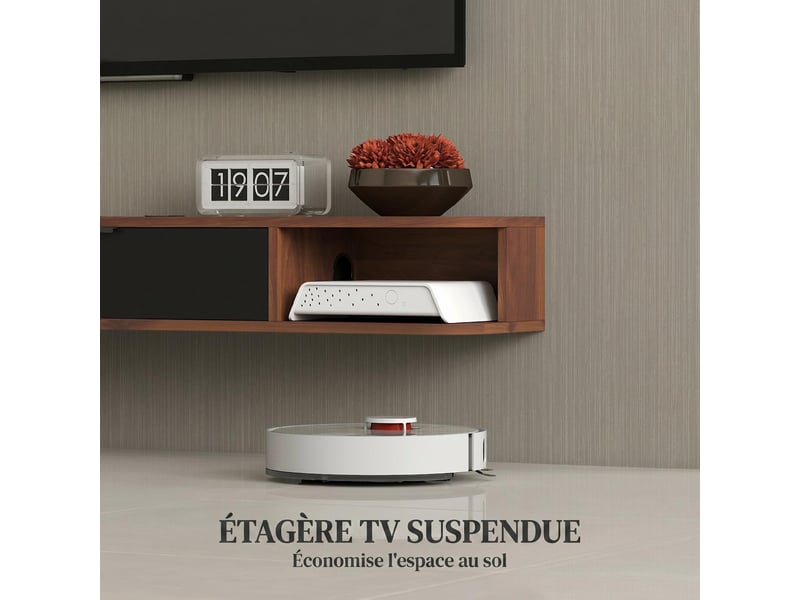  Meuble tv suspendu 1 tiroir rabattable 2 étagères coloris noyer 120 x 24 x 16 cm  - Conforama D