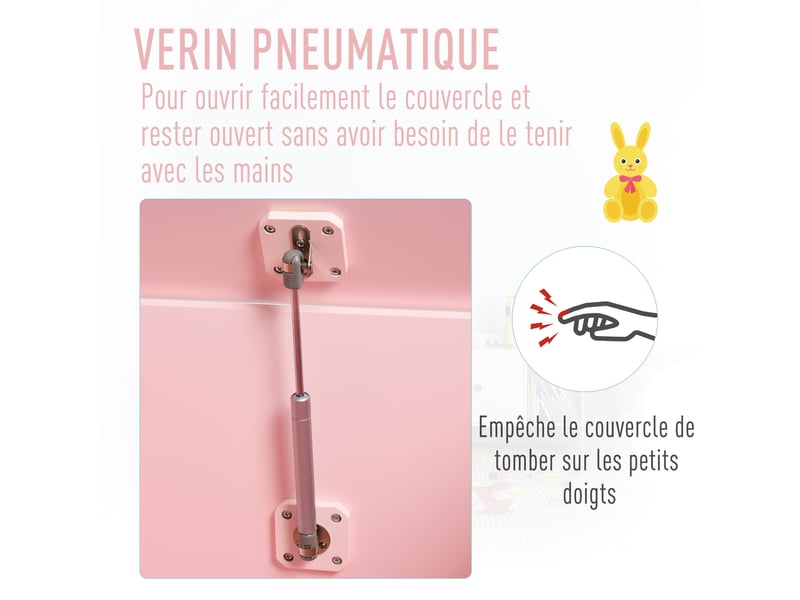  Coffres à jouets pour enfants boîte à jouets malle de rangement dim. 60l x 40l x 48h cm rose vérin pneumatique mdf  - Conforama E