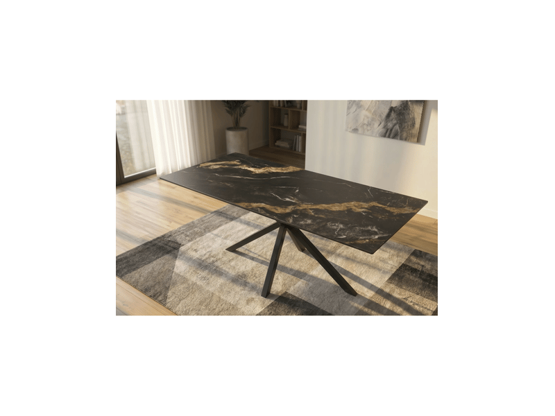  Table solara 160 cm en céramique noire effet marbre sable avec pied étoile – 6 places  - Conforama D