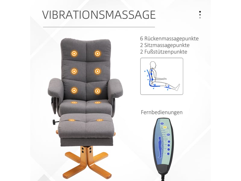 Fauteuil de relaxation pivotant 360° massant avec repose-pieds polyester gris foncé  - Conforama D