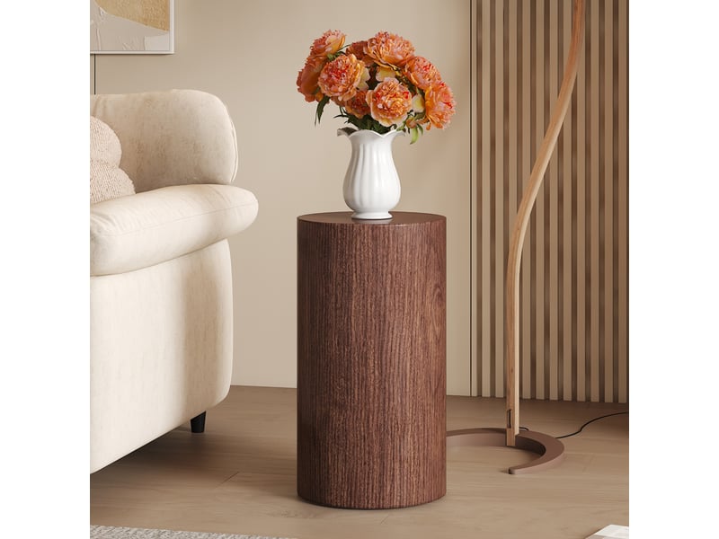  Table basse ronde en mdf effet noyer avec bords arrondis, structure stable et usage polyvalent pour salon, ø 30 × 55 cm  - Conforama C