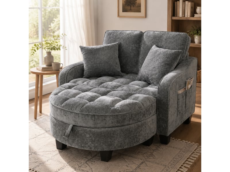  Canapé-lit modenvie convertible 2 en 1 avec pouf de rangement en chenille gris foncé 132 x 129 x 93 cm  - Conforama B
