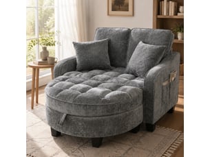 Canapé droit convertible <strong>MODENVIE</strong> <strong></strong> 1 place Tissu gris avec coffre de rangement