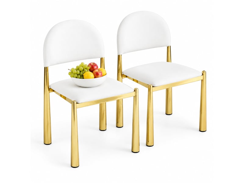  Lot de 2 chaises de salle à manger blanches avec dossier semi-circulaire, revêtement en polyuréthane, pieds en métal  - Conforama A
