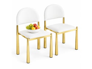 Lot de 2 chaises de salle à manger blanches avec dossier semi-circulaire, revêtement en polyuréthane, pieds en métal