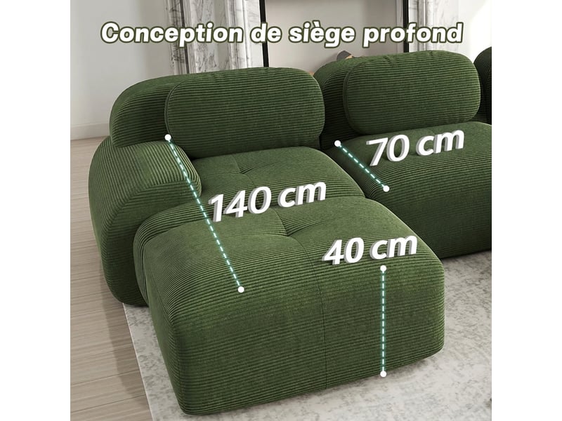  Canapé d'angle modulable vert 3 places en velours côtelé sans armature  - Conforama C
