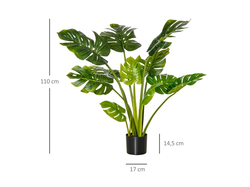  Plante artificielle monstera de 110 cm en pot, plante d'intérieur décorative, plante de bureau, pot en plastique pour usage intérieur et extérieur  - Conforama E