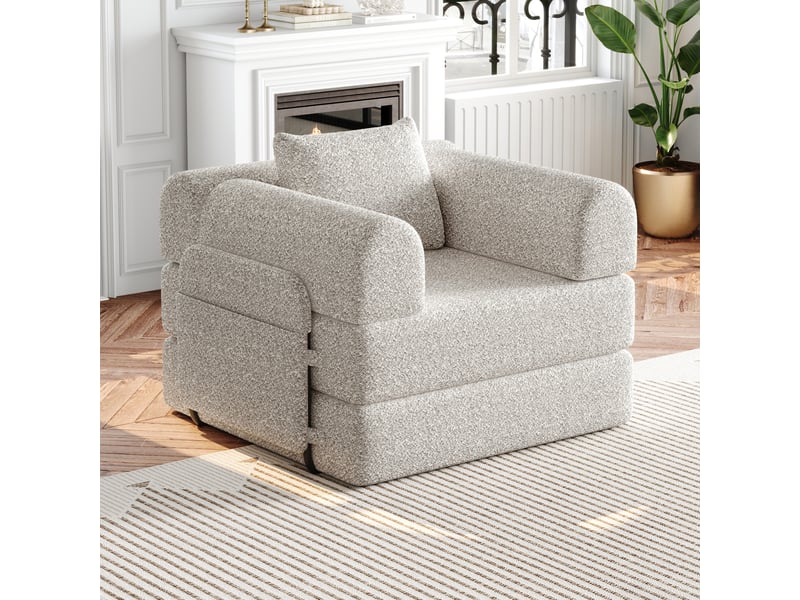  Canapé convertible 1 place avec rangement  - trois cadres en acier, configuration modulaire, chenille - kaki  - Conforama B