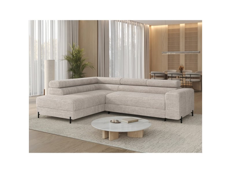  Canapé d'angle colesia convertible 5 places blanc crème velours côtelé – gauche – 274x200cm  - Conforama B