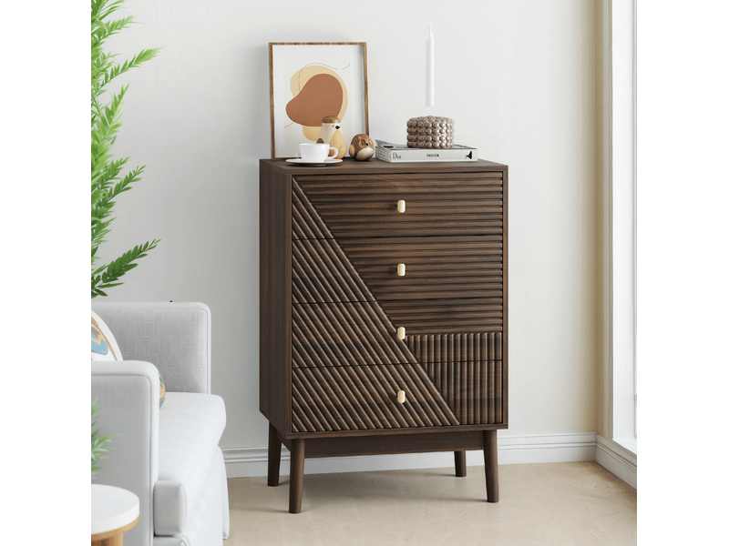  Commode 60x40x90 cm coloris noyer avec 4 tiroirs  - Conforama B