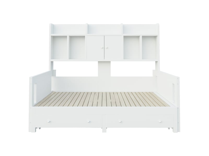  Lit gigogne 90x190-180x190 cm, tiroirs rangement, lit banquette, lit enfant, prise usb, led, bois, blanc, sans matelas  - Conforama E