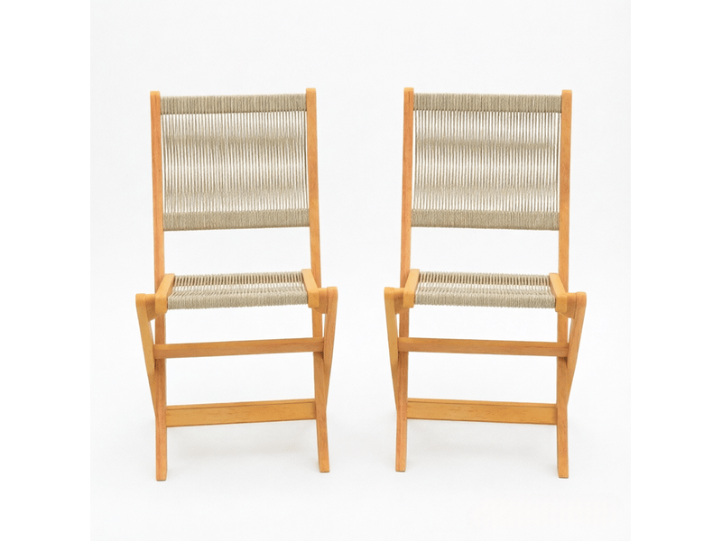Lot de 2 chaises de jardin pliantes 48 x 55,5 x 88 cm – beige et naturel – assise tressée, gain de place - Conforama A