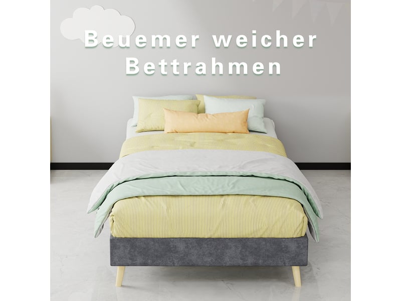  Cadre de lit, lit enfant 90x200 cm, cadre bas, velours gris, sans matelas  - Conforama D