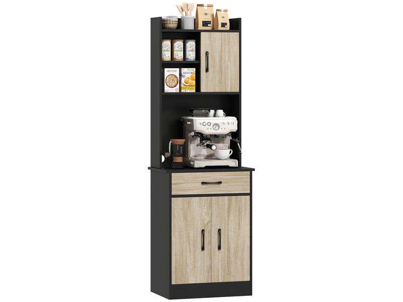  Buffet de cuisine haut, meuble de cuisine, tiroir, 3 portes, étagères ouvertes, plan de travail, 60 x 40 x 180 cm, bois naturel  - Conforama A